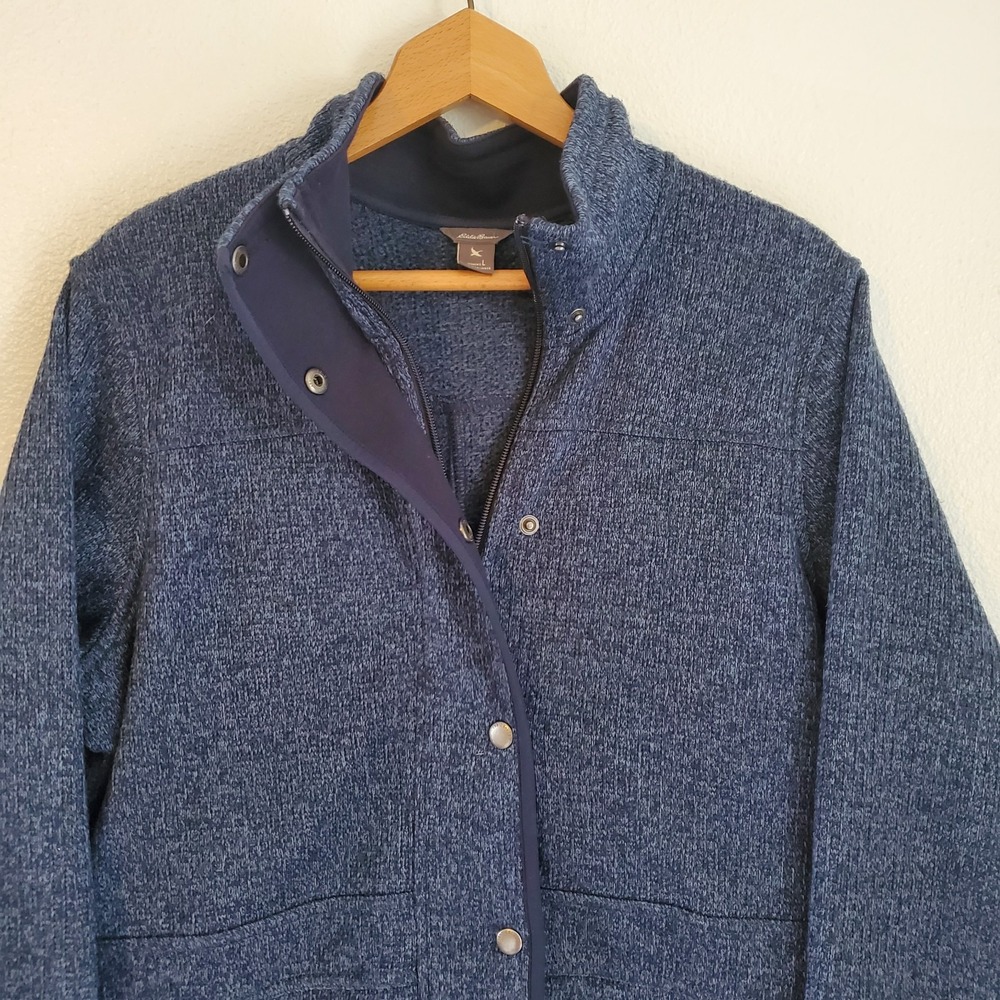 Eddie Bauer Jacket Women Large Heather Blue Radiator Field Barn Sweater Snap Zip - Picture 4 of 8